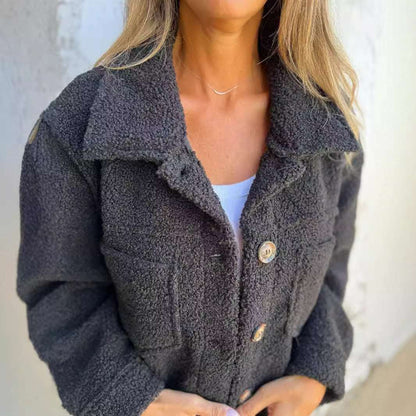Single-Breasted Lamb Wool Coat Women's Lapel Single Breasted Lamb Wool | Ectron Online