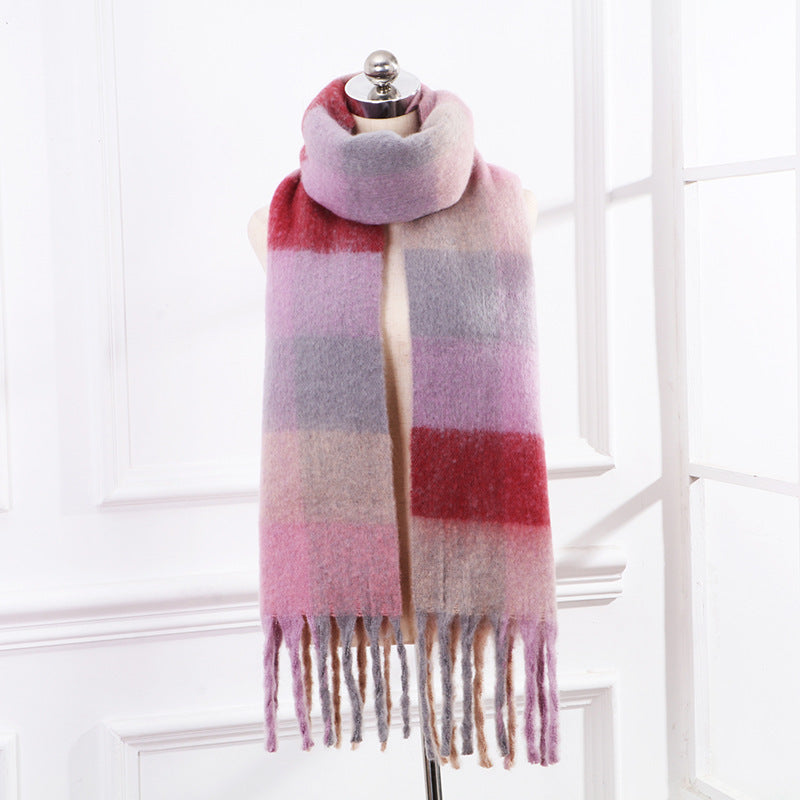 Plaid Mohair Scarf Colored Ladies