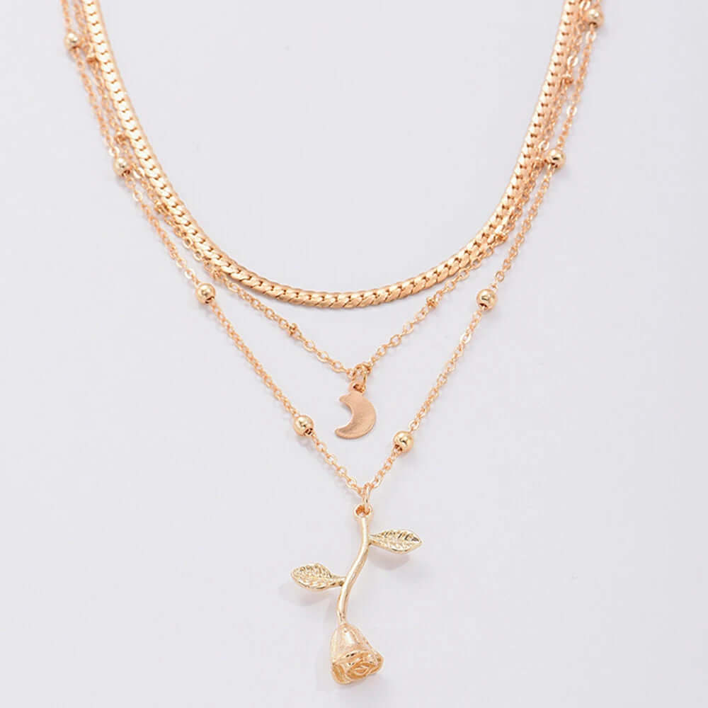 Bohemia Multilayer Moon & Rose Gold Color Choker Necklace