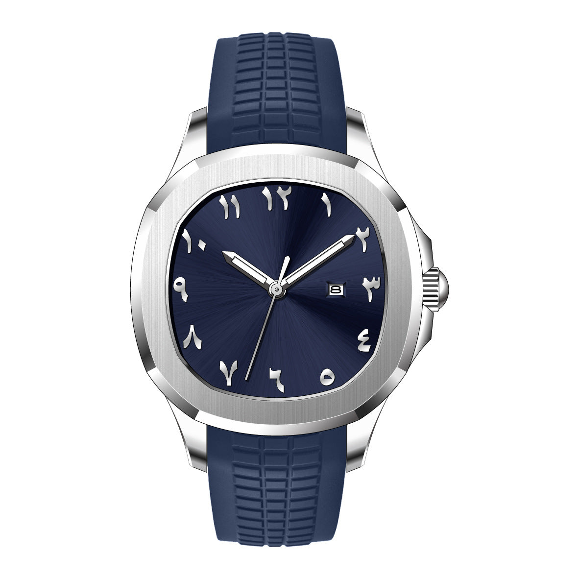 {{ brand }} Men's Grenade Silicone Watch Blue Face Silver Case - Classic Grenade Silicone Band Waterproof