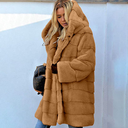 Women's Oversized Imitation Fur Coat | Plush Solid Color Hooded Jacket Solid Color Loose Plush Hooded Coatimita | Ectron Online