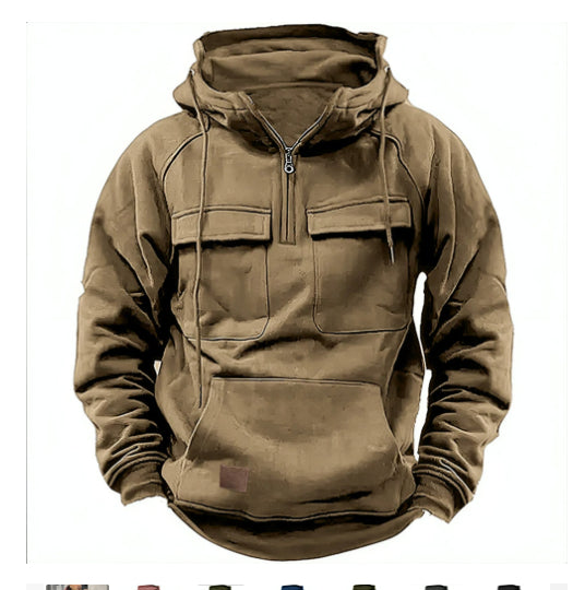 Men's Zip-Up Hoodie with Drawstring - Casual Fashion Sports Sweatshirt