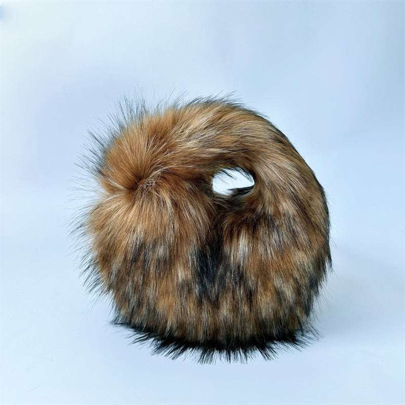 Artificial Raccoon Fur Ball Bag Plush Punk Style Y2K

