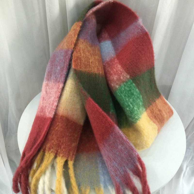 Women's Autumn Colorful Striped Warm Cashmere Plaid Scarf Scarves | Ectron Online