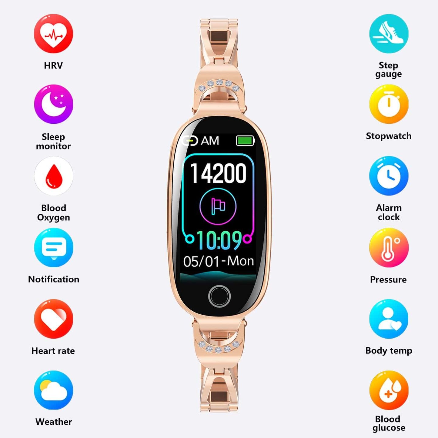 Elegant Gold Smartwatch for Women – Bling Health & Fitness Bracelet Gold Smartwatch For Women Compatible For | Ectron Online