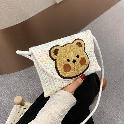 Women's Popular Woven Envelope Cute Bear Bohemian Shoulder Messenger Bag