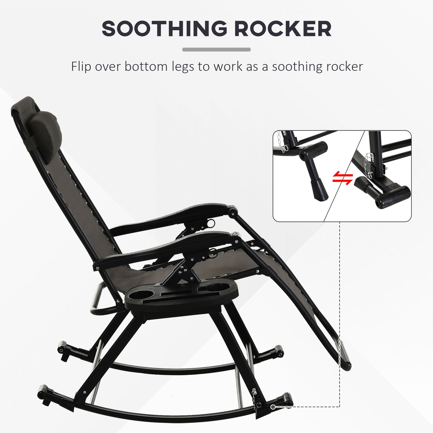 Foldable Zero Gravity Rocking Chair with Cup Holder & Pillow - Gray