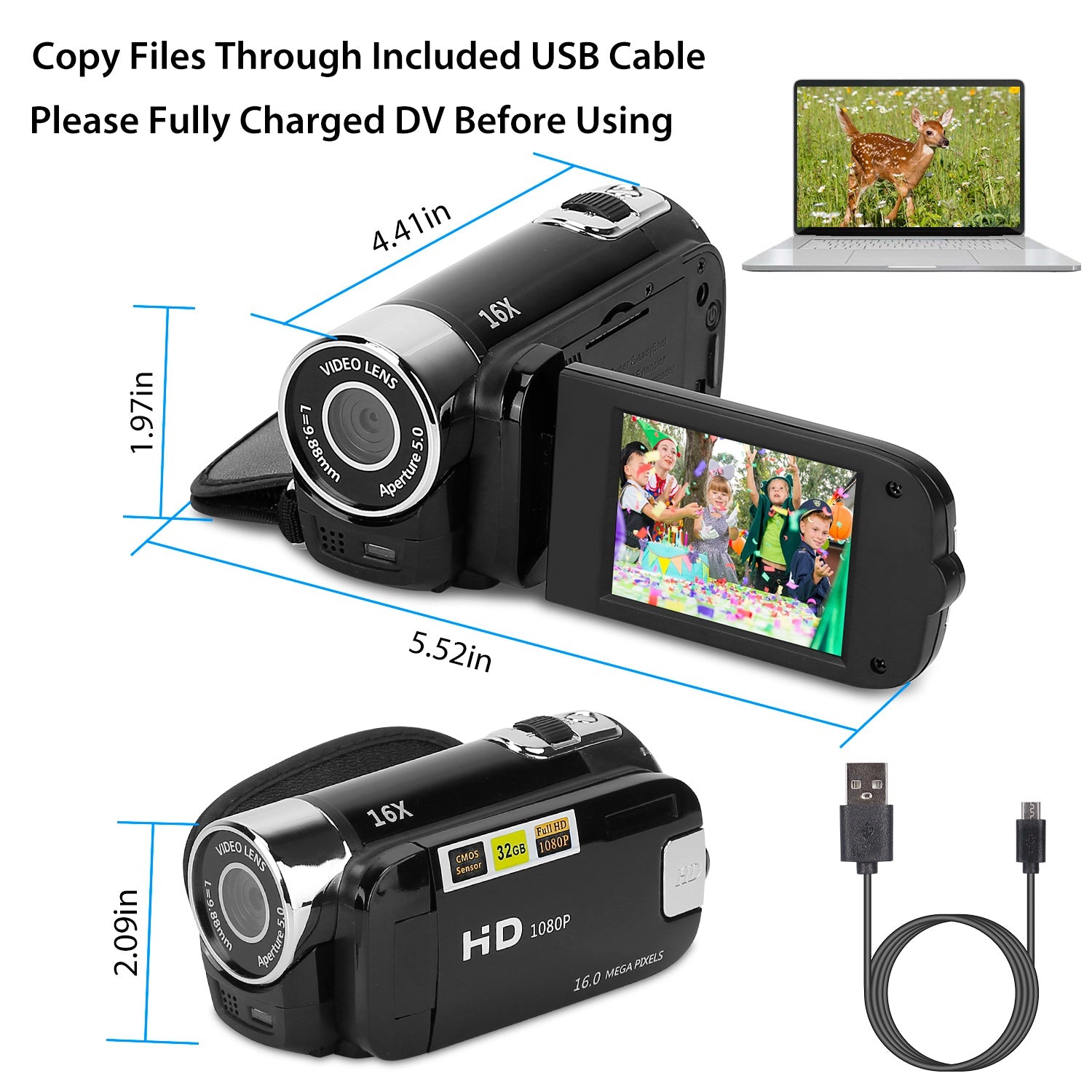 HD 1080P Digital Video Camcorder | 16X Zoom Camera with 270° Screen