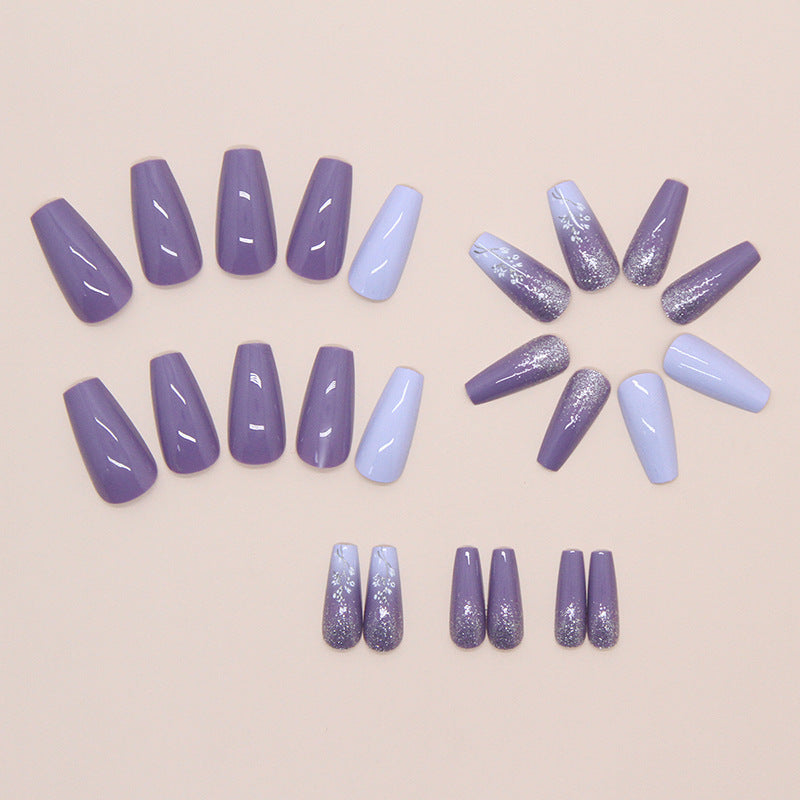 Press-on Ballet Nail Stickers Purple Vine Removable