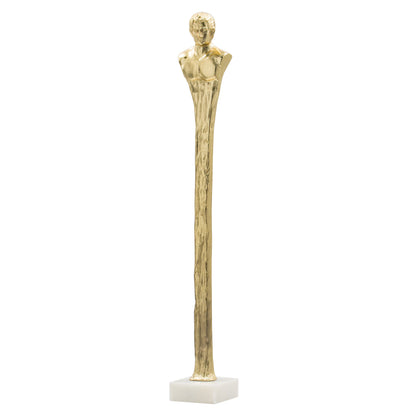 Gold Roman statue on white marble base, front full-length profile