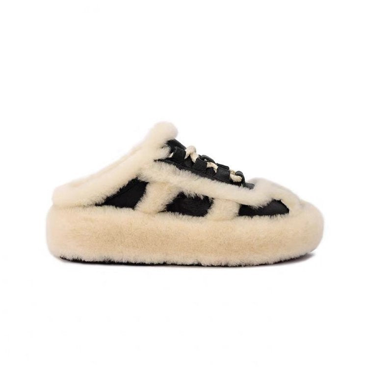 Women's Lamb Wool Half Slippers – Thick Sole Outerwear Style Outerwear Lamb Wool Thick Sole Half Slip | Ectron Online