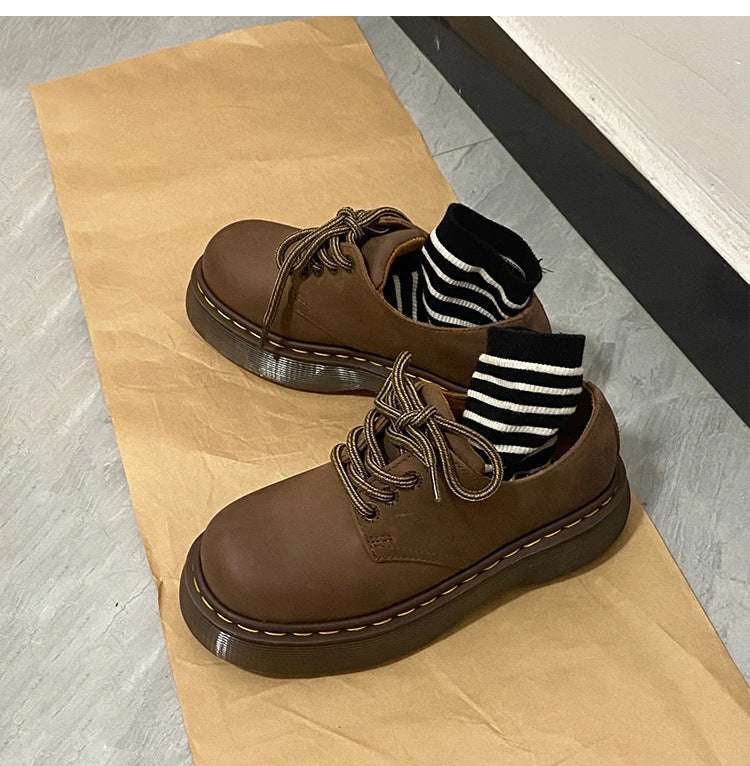 Women's Leather Muffin Shoes - Thick-Soled Round Toe Women's Leather Round Head Thick-soled M | Ectron Online