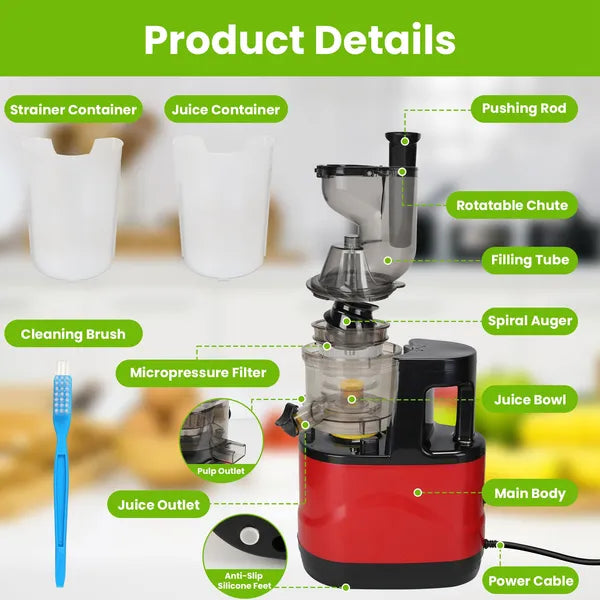 300W Cold Press Juicer - Slow Masticating Machine for Whole Fruits & Vegetables