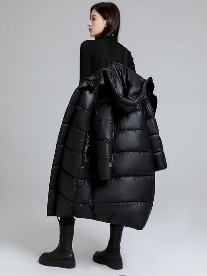 Women's Long Self-Heating Graphene Hooded Padded Jacket