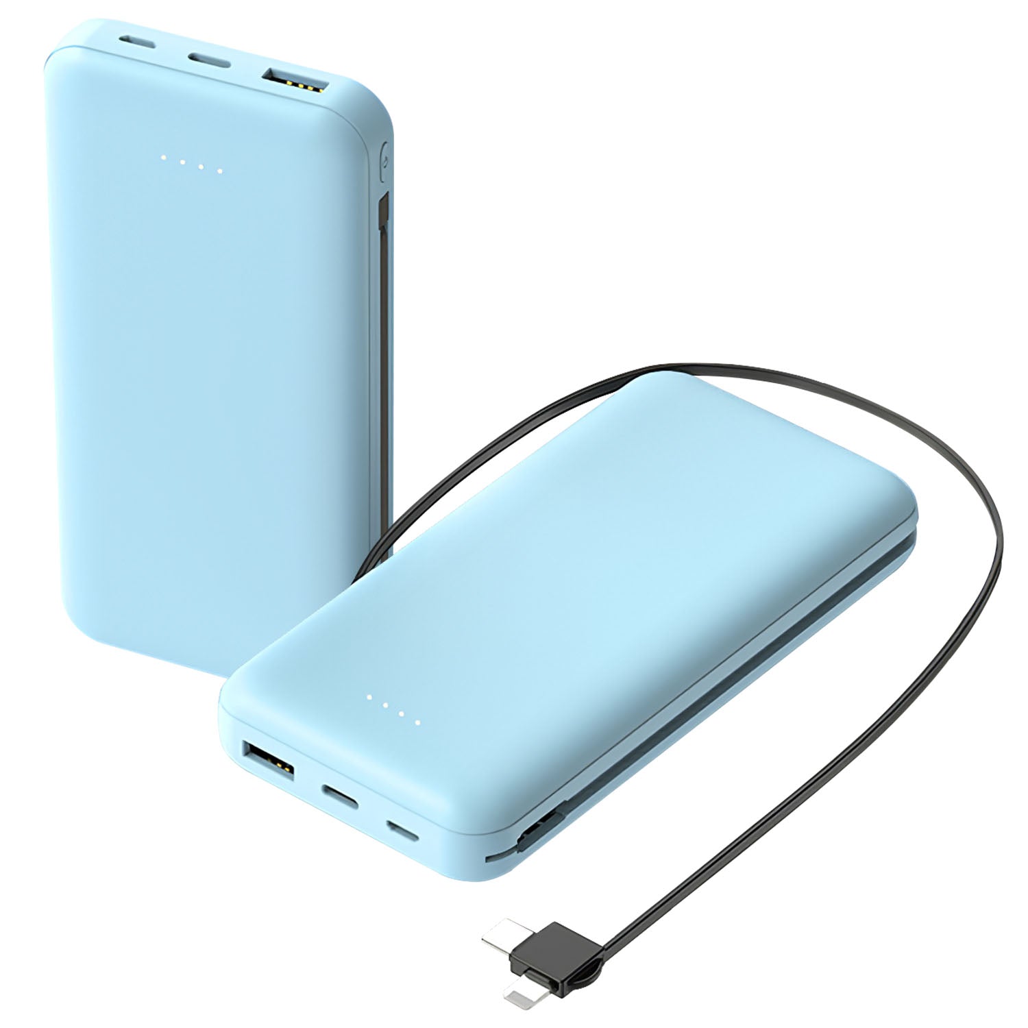 10000mAh Portable Power Bank with Built-in USB-C & Lightning Cables
