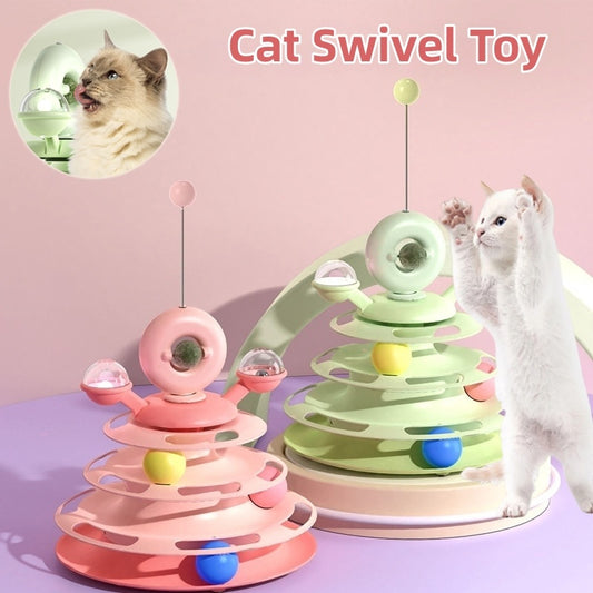 4 Levels Cat Toy Tower Turntable Roller Balls Toys Interactive Intelligence Pets Toys Training Track Puzzle Funny Games Accessories Pet Products