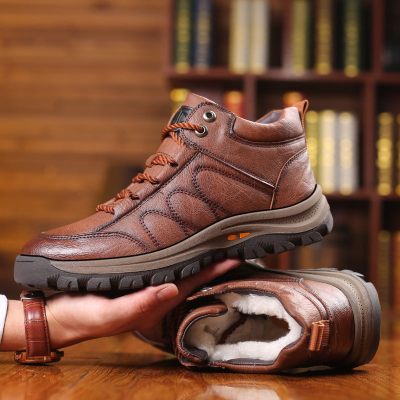 Men’s High-Top Leather Anti-Slip Snow Boots – Durable & Warm High top leather shoes anti slip men's s | Ectron Online