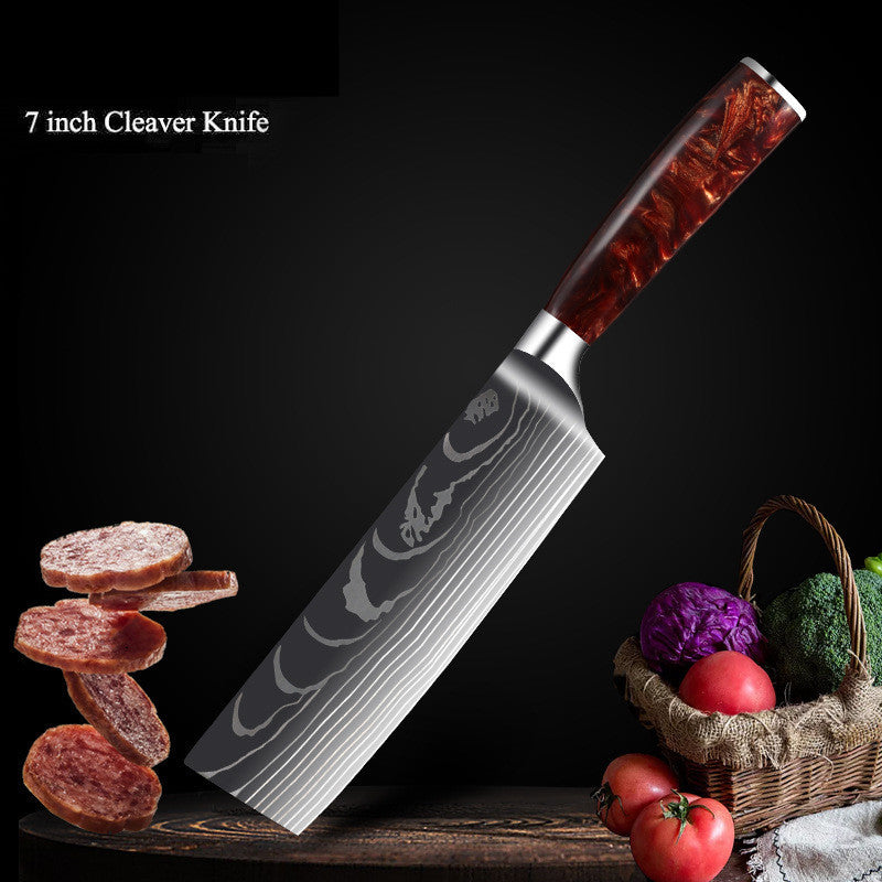 Premium Cutlery | Damascus Steel | with Red Resin Handles Kitchen Knives Set | Ectron Online