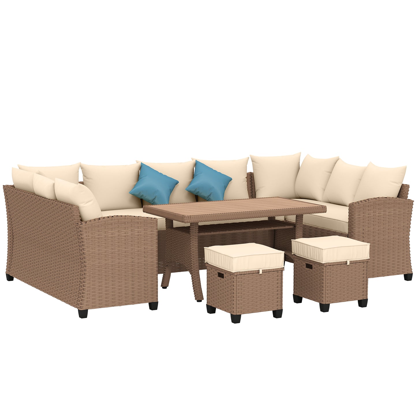 6-Piece PE Wicker Patio Conversation Set with WPC Dining Table