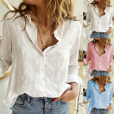 Women’s Loose Button Lapel Cardigan – Long Sleeve Blouse Top