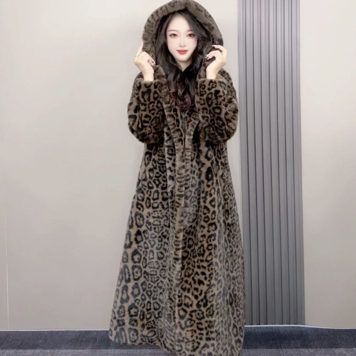 Plus Size Leopard Print Fur Coat | Women's Loose Long Faux Fur Jacket