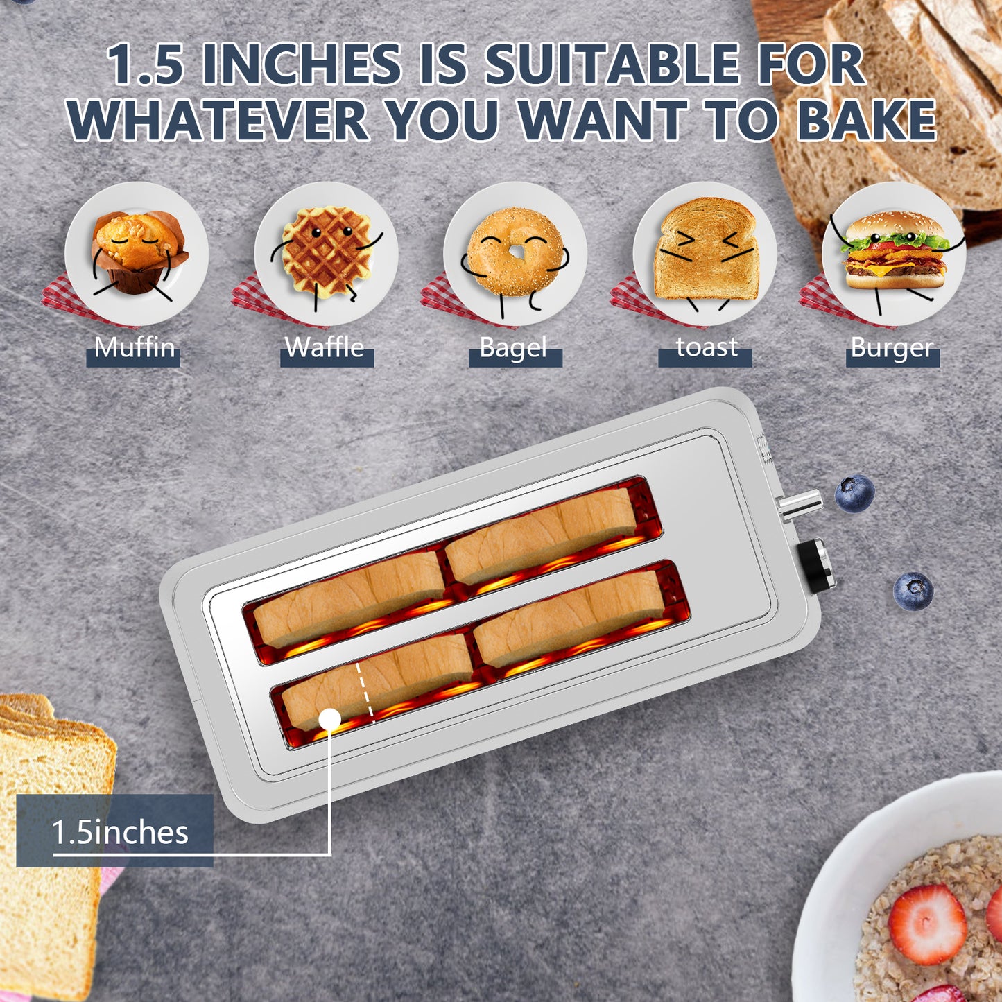 4-Slice Extra Wide Long Slot Toaster | Stainless Steel Silver Toaster