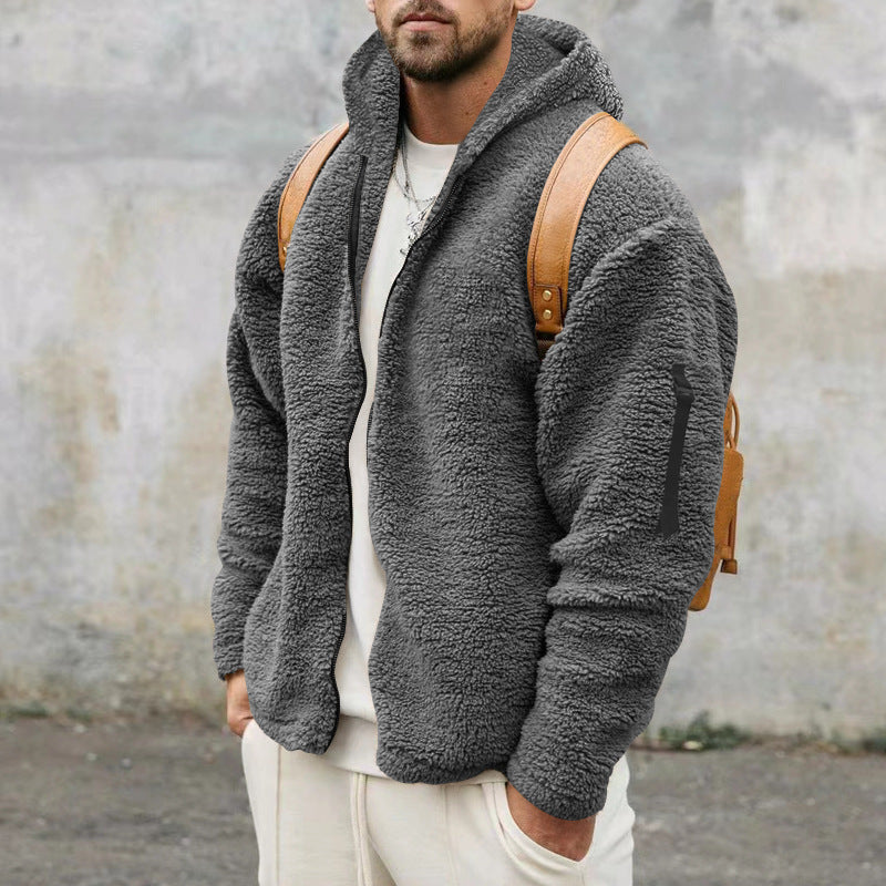 Men's Plush Hooded Fleece Jacket - Double-Sided Plush Hooded Jacket Men's Autumn And Win | Ectron Online
