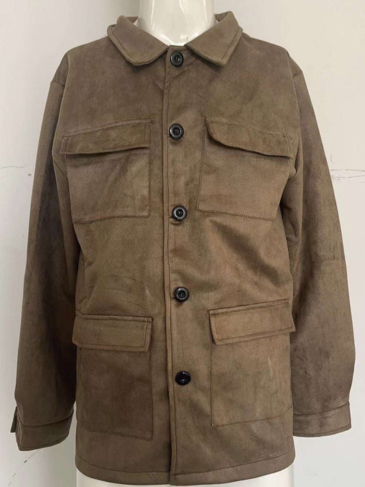 Regular Men's Cowhide Casual Coat And Trench Coat Multi-pocket