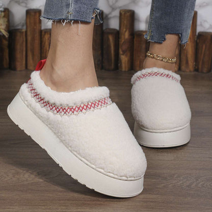 New Ethnic Plush Slippers – Thick Sole Warm Winter Shoes New Ethnic Style Sewing-edge Plush Slipp | Ectron Online