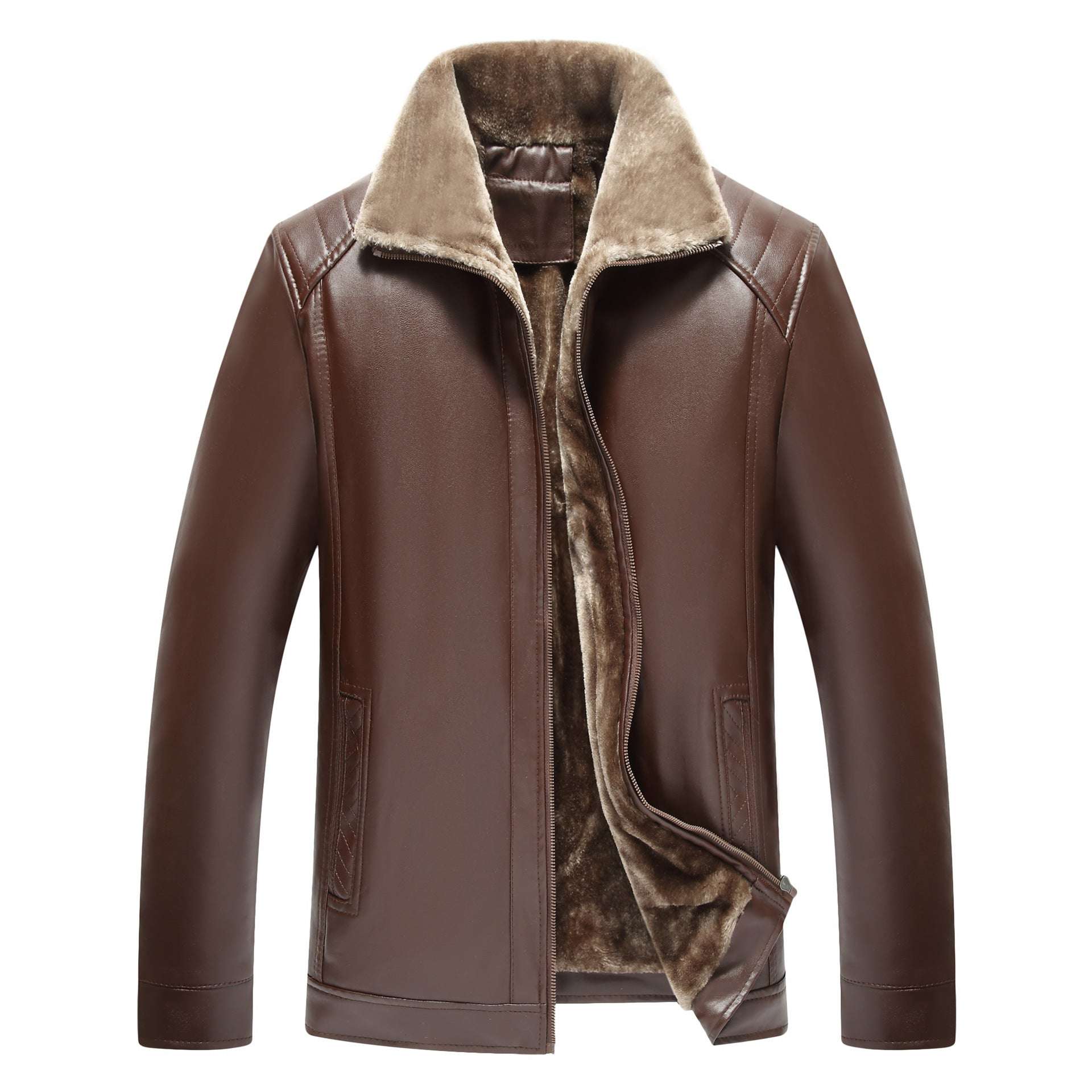 Men's Fur-Lined Leather Jacket Middle-aged And Elderly Men's Fur-lined | Ectron Online
