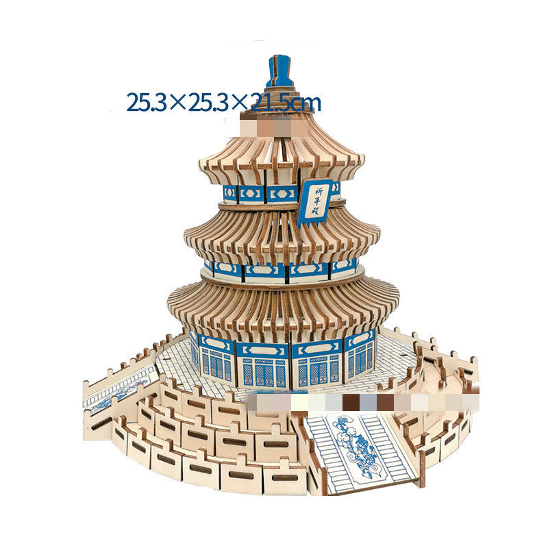 Wood Building Model Puzzles Toy 3d Three-dimensional Puzzle Board