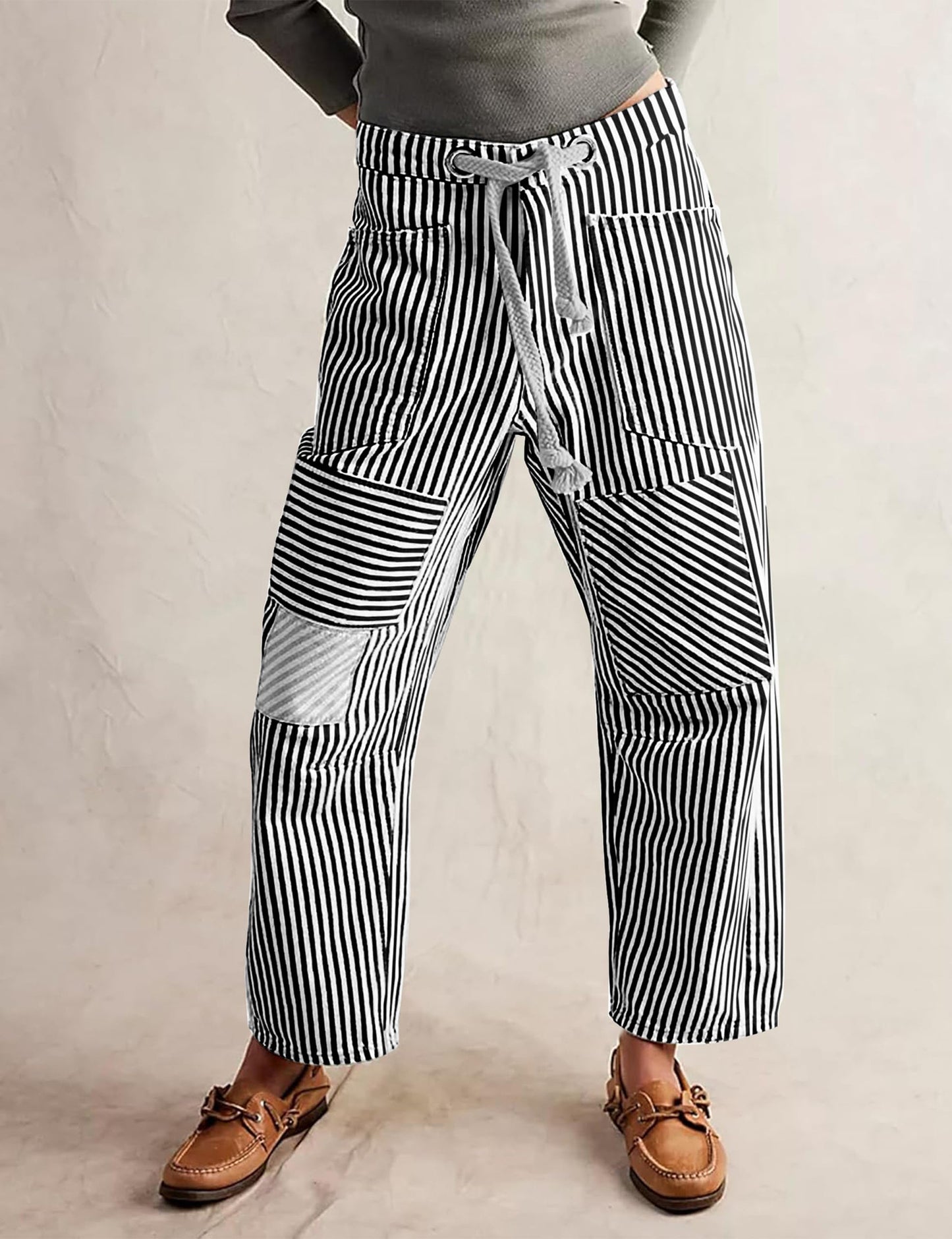 Women's Striped Wide-Leg Commuter Trousers