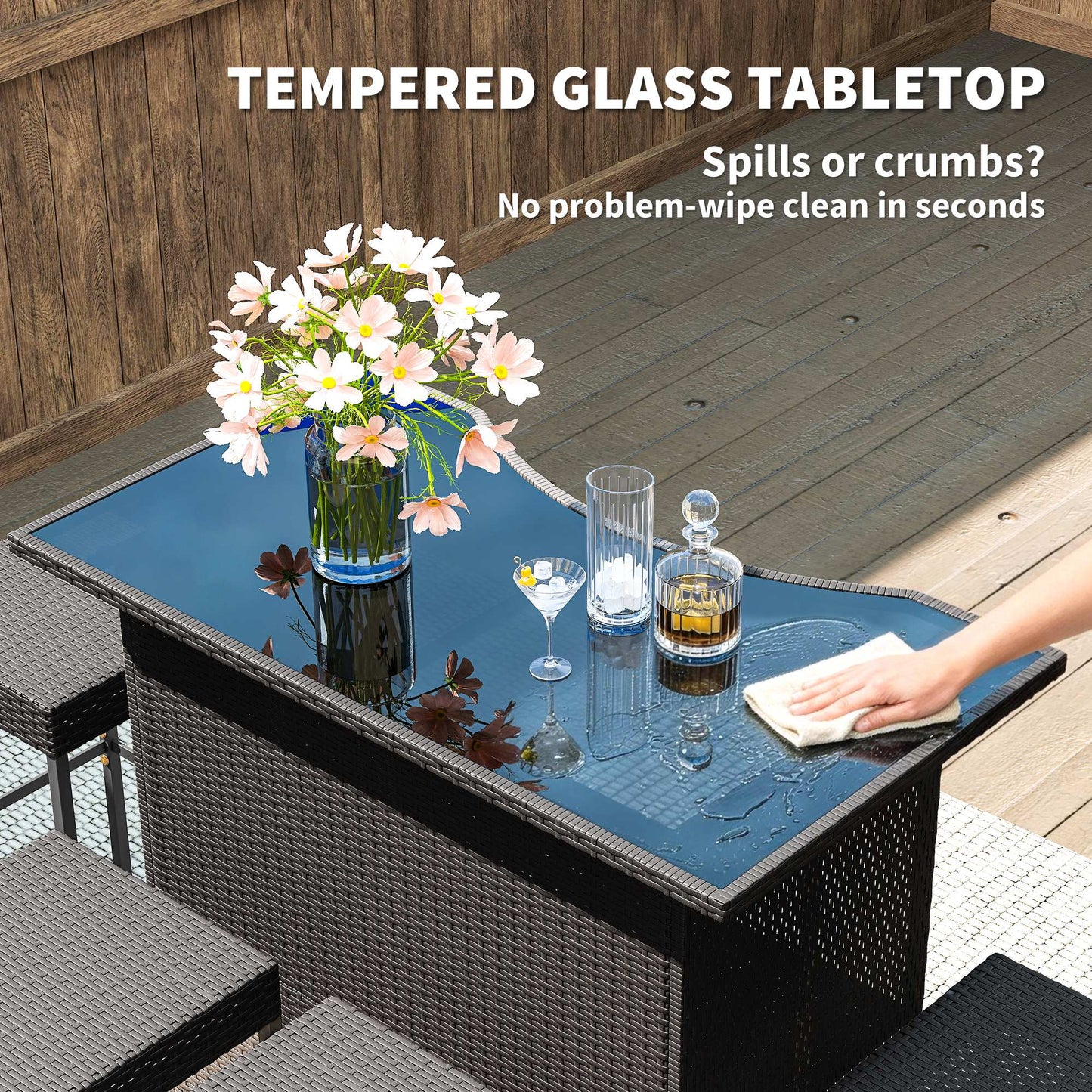 5-Piece Rattan Wicker Bar Set | High Top Outdoor Table & 4 Stools