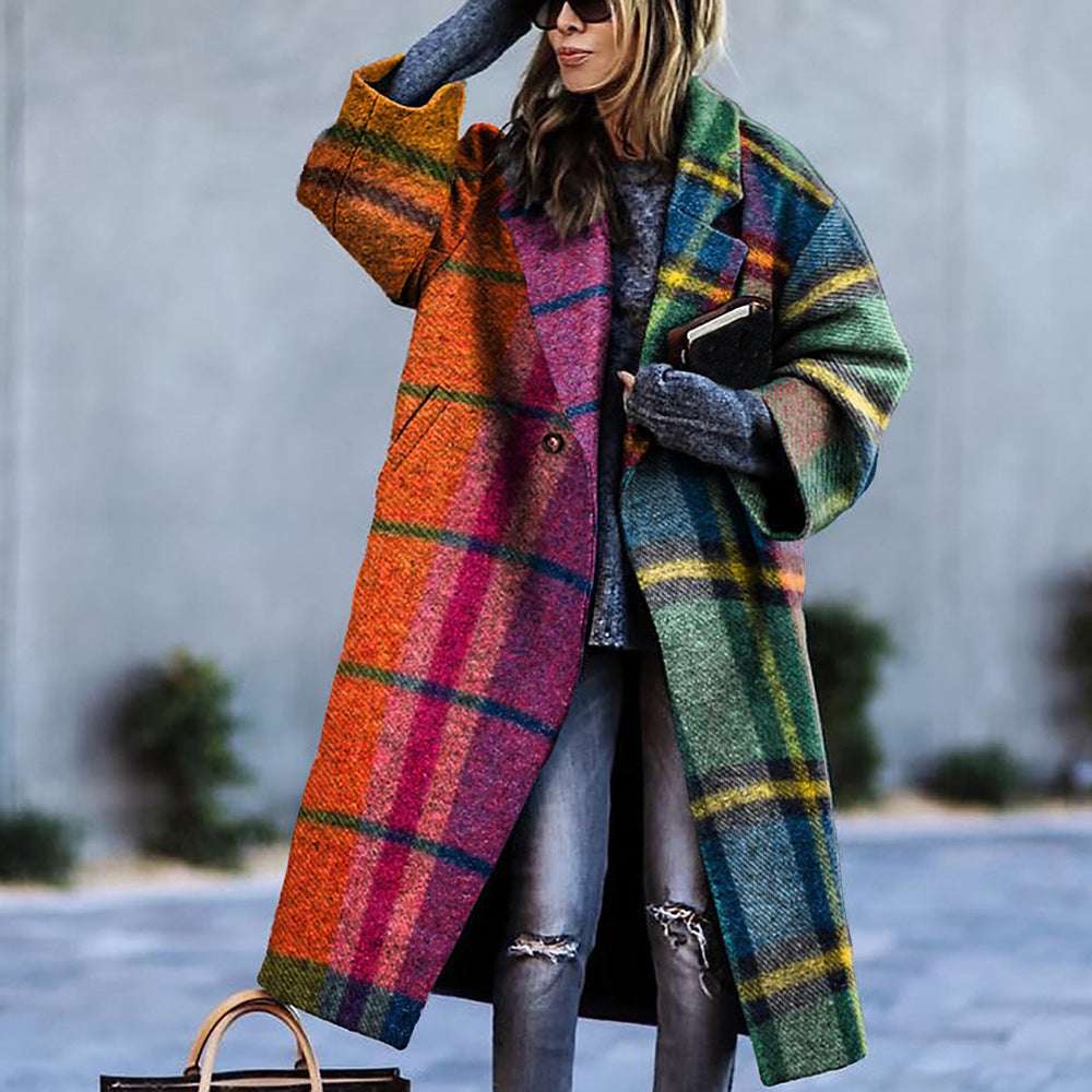 Women's Color Matching Plaid Coat - Long-sleeved Outerwear Women's Color Matching Plaid Long-sleeve | Ectron Online