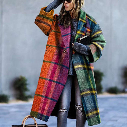 Women's Color Matching Plaid Coat - Long-sleeved Outerwear Women's Color Matching Plaid Long-sleeve | Ectron Online