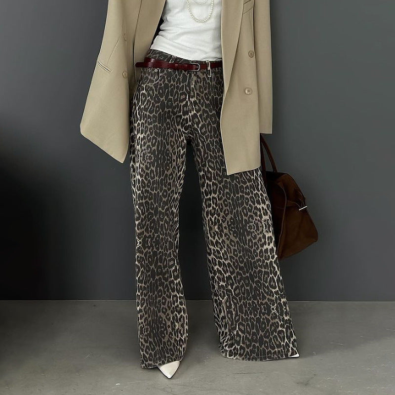 Elegant Loose Slim High Street Leopard Jeans