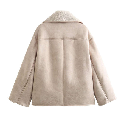 Women's Polo Collar Suede Fleece Coat - Warm & Faux Fur Polo Collar Fur Suede Fleece-lined Warm | Ectron Online
