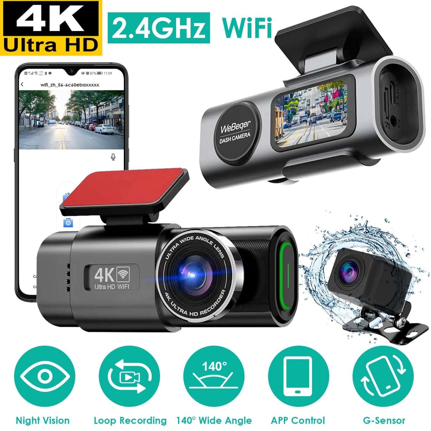 Mini 4K WiFi Car Dash Cam 1Pc 4K 1080P Car Dash Cam 2.4GHz WiFi Ca | Ectron Online