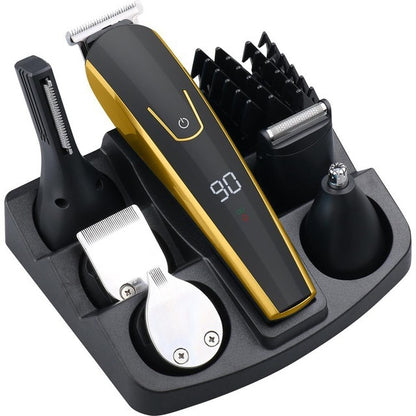 Hair trimmer set with attachments on a white background