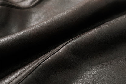 Close-up of dark brown leather texture