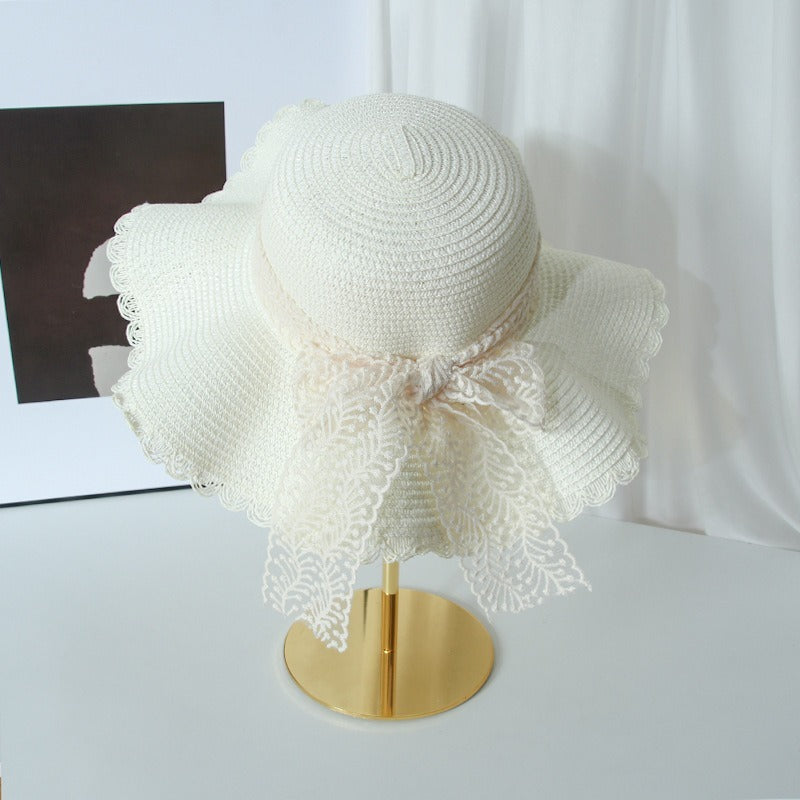 Elegant Straw Bucket Hat for Summer Lace String Color Woven Straw Hat Summer | Ectron Online