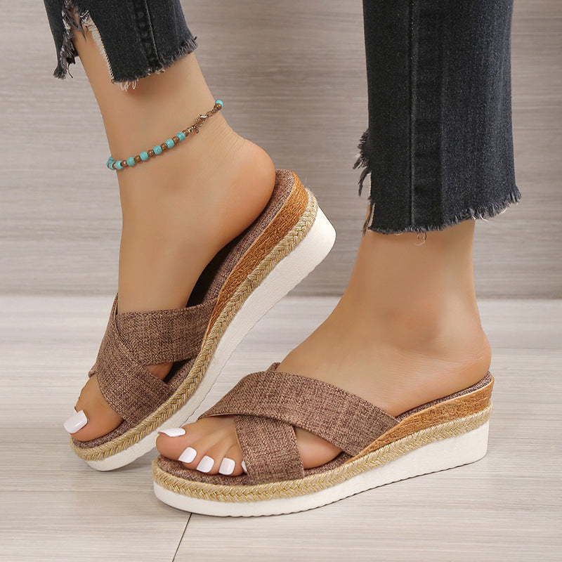 Plus Size Women’s Platform Wedge Peep-Toe Slippers Plus Size Women's Platform Wedge Cross B | Ectron Online