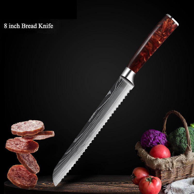 Premium Cutlery | Damascus Steel | with Red Resin Handles Kitchen Knives Set | Ectron Online