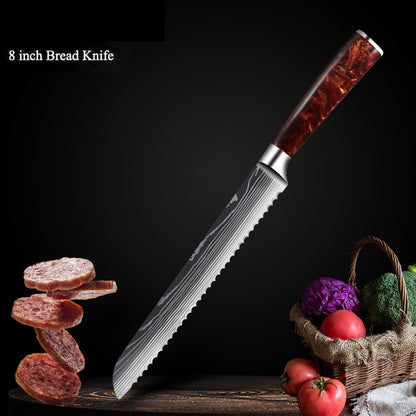 Premium Cutlery | Damascus Steel | with Red Resin Handles Kitchen Knives Set | Ectron Online