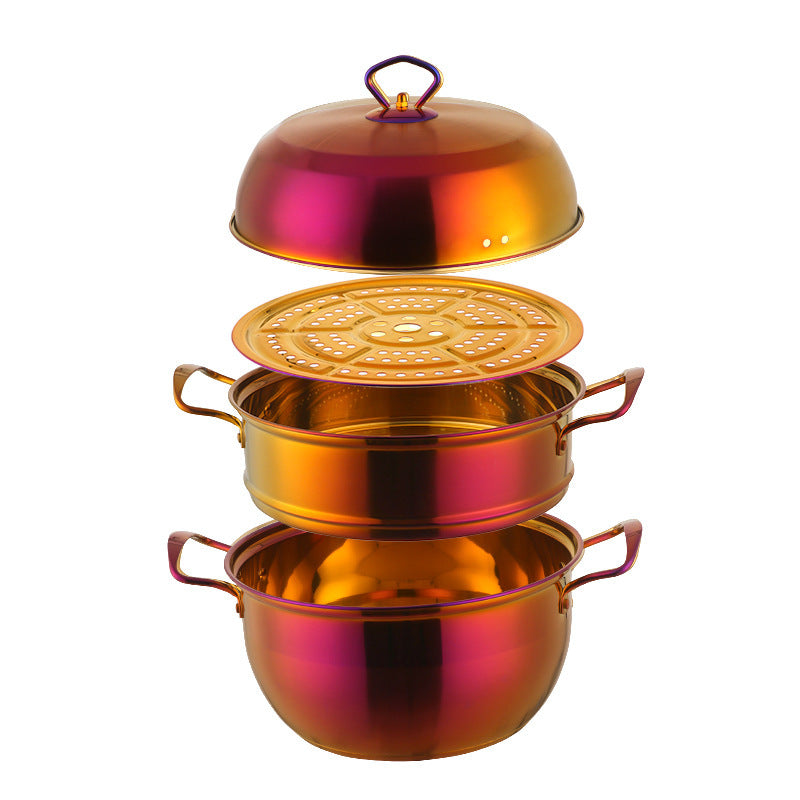 Stainless Steel Multi-layer Color Cooking Soup Dual-purpose Pot