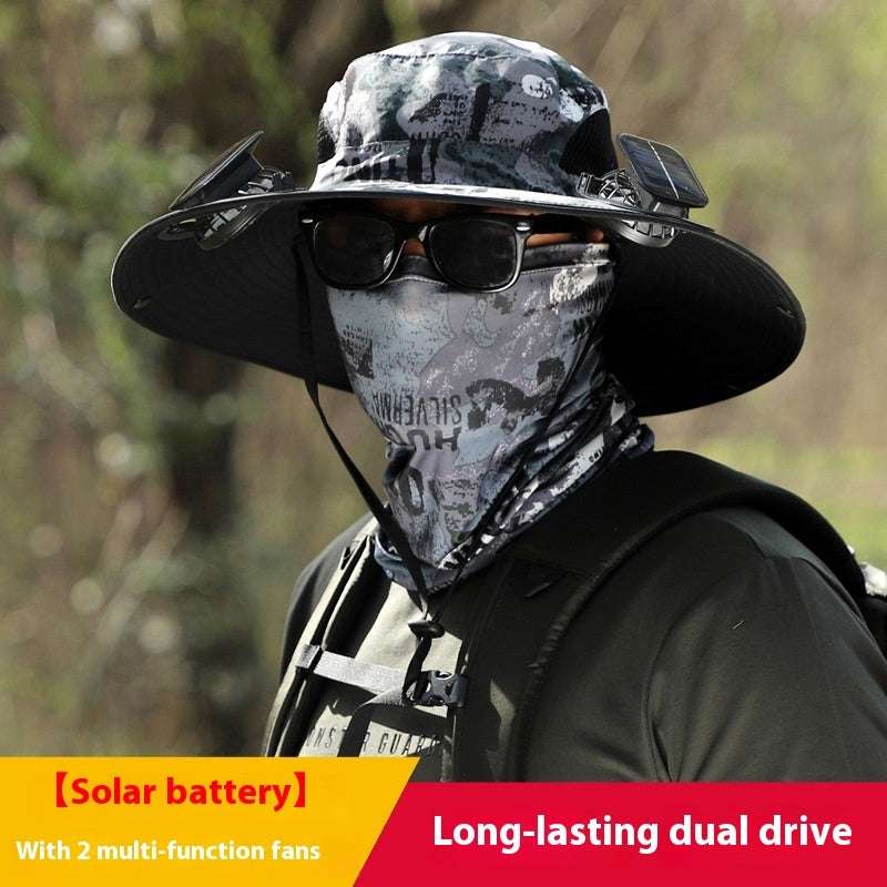 Solar-Powered Outdoor Sun Hat with Fan – Wide Brim Cooling Hat Outdoor Wide Brim Sun Hat With Solar Fan | Ectron Online