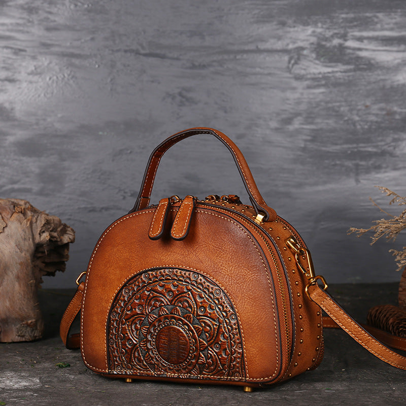 Vintage leather handbag multi-functional suede cowhide