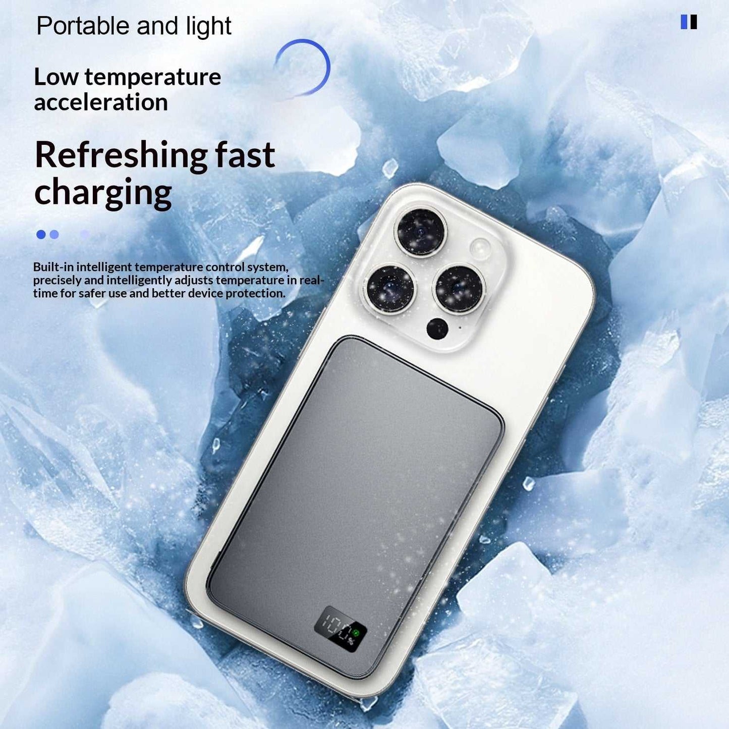 3-in-1 MagSafe power bank with dark wireless pad and gray battery back