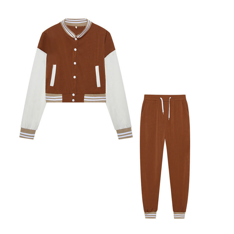 Women's Single-Breasted Baseball Jacket Set