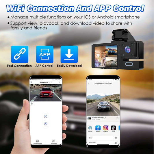 3-Channel WiFi Dash Cam 1080P - Front, Rear & Cabin 1Pc WiFi FHD 1080P Car Dash Cam 3 Channe | Ectron Online